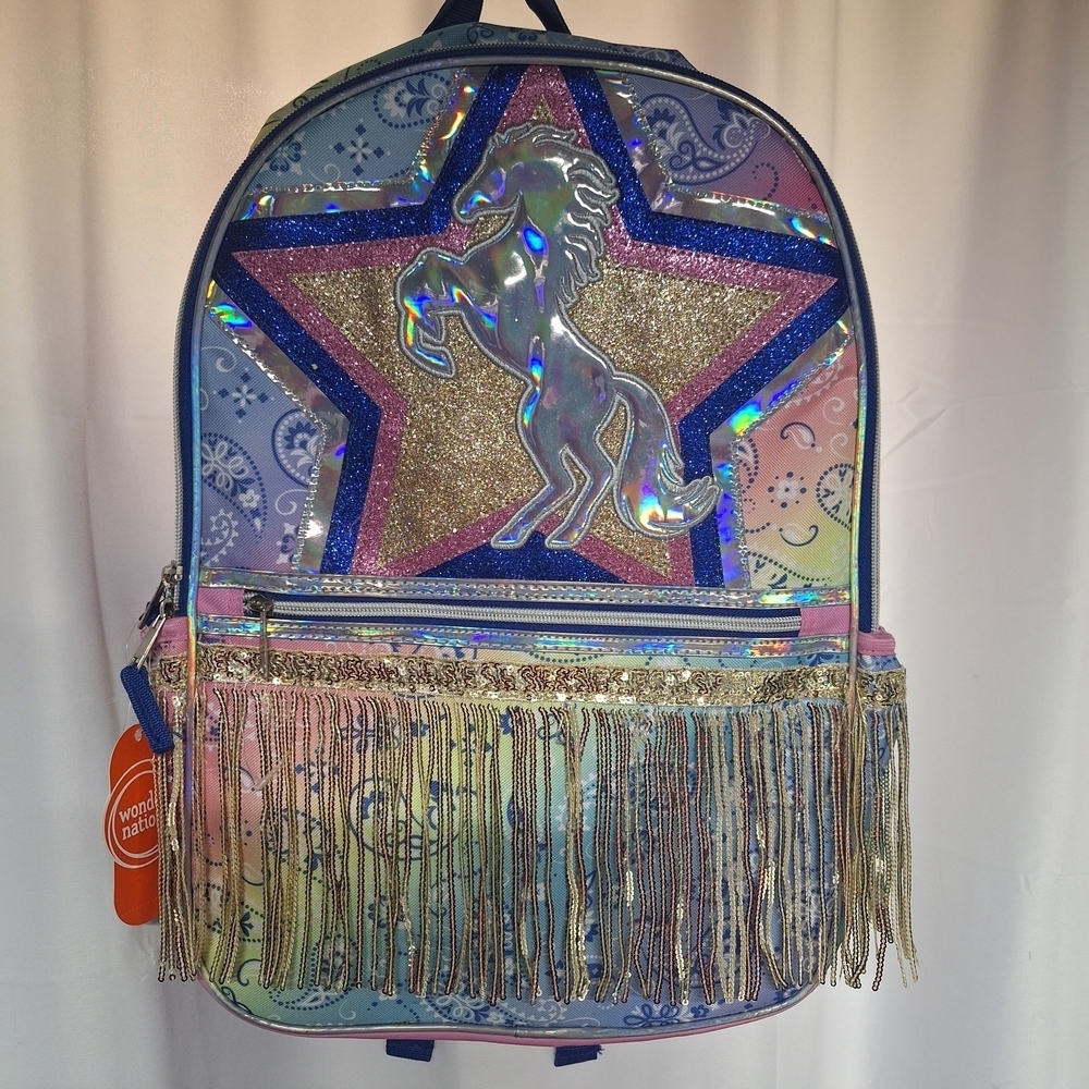 Wonder Nation Holographic Unicorn Bag with Gold Fringe Backpack NWT. - Picture 1 of 7